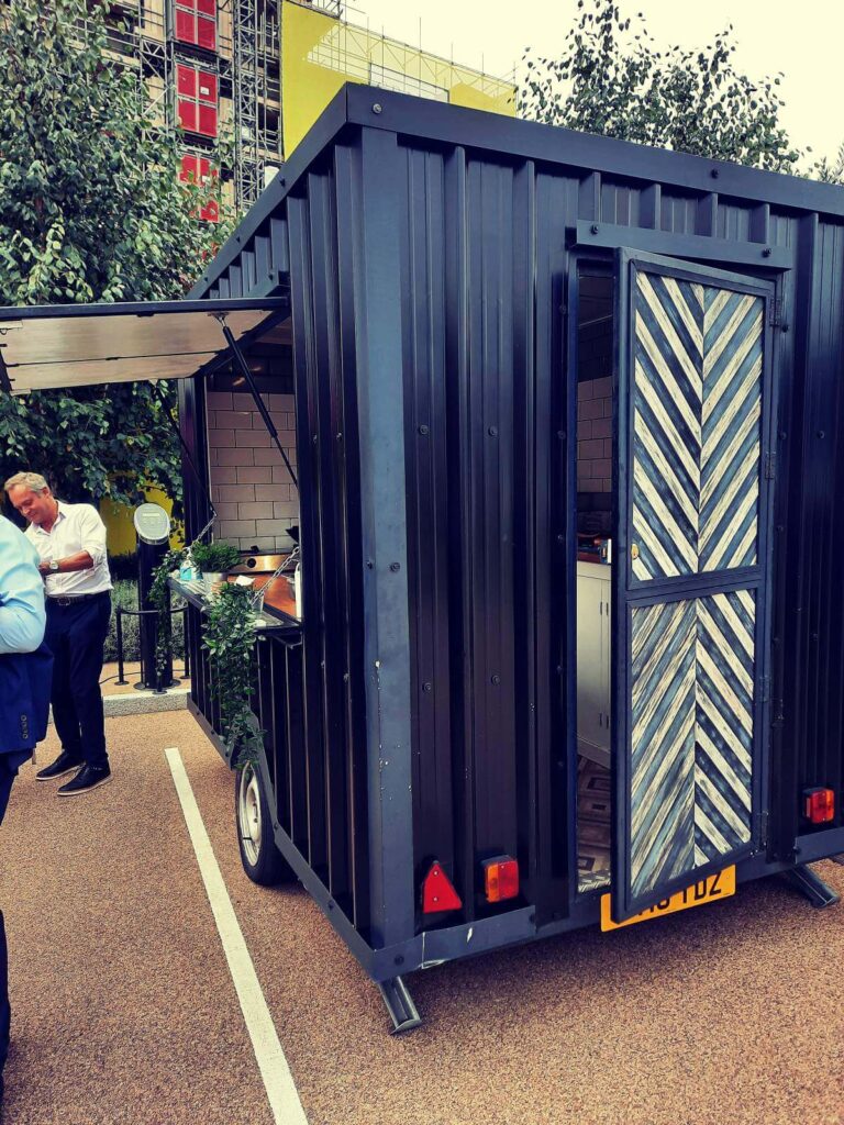 A custom made, mobile catering trailer for street food traders, private even caterers, and food markets stall holders. Made in th UK with an artistic, eye catching, industrial style look. Contact for your custom made trailer.