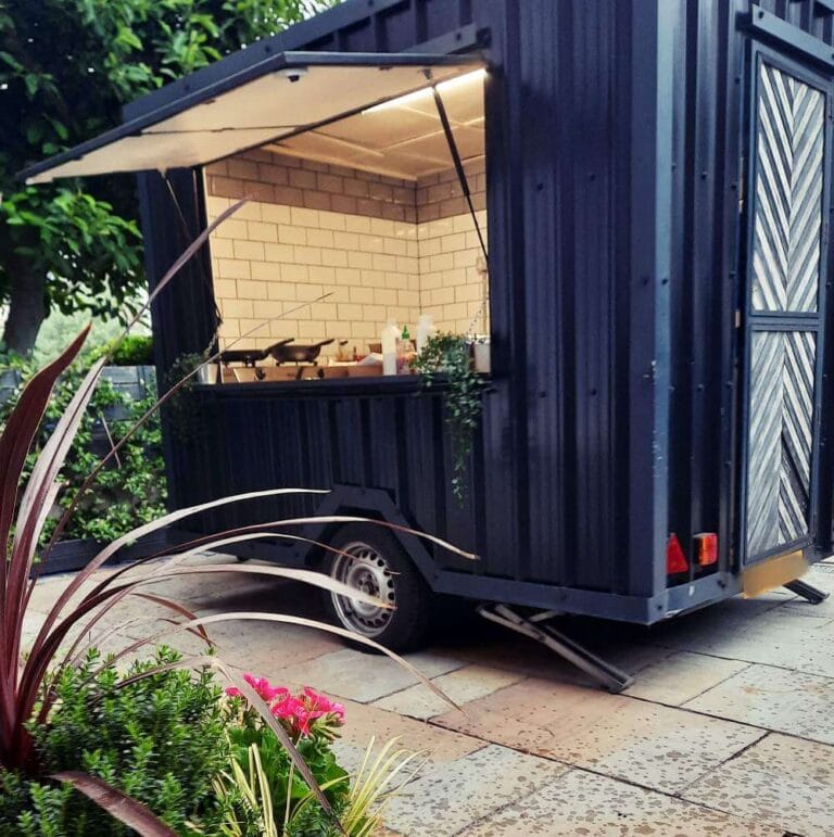 A custom made, mobile catering trailer for street food traders, private even caterers, and food markets stall holders. Made in th UK with an artistic, eye catching, industrial style look. Contact for your custom made trailer.