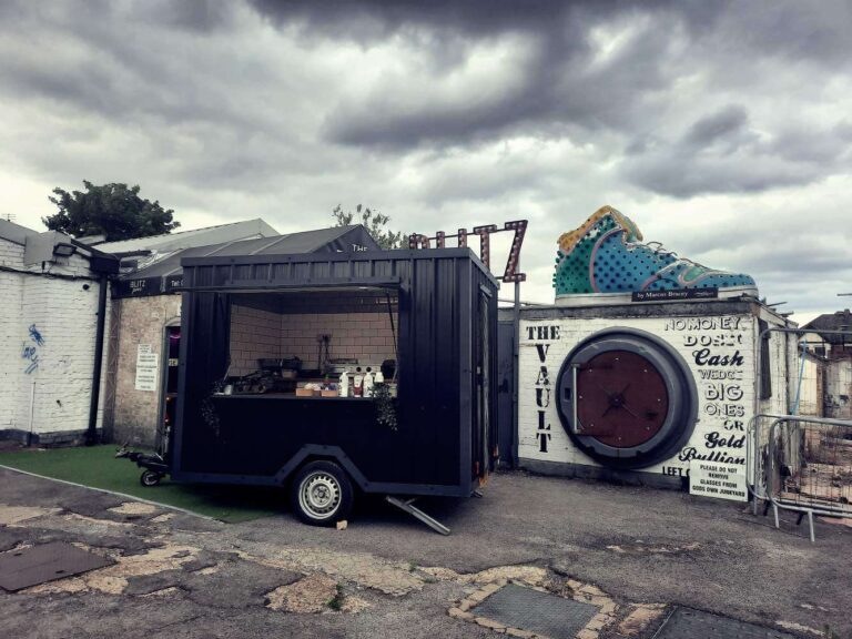 A custom made, mobile catering trailer for street food traders, private even caterers, and food markets stall holders. Made in th UK with an artistic, eye catching, industrial style look. Contact for your custom made trailer.