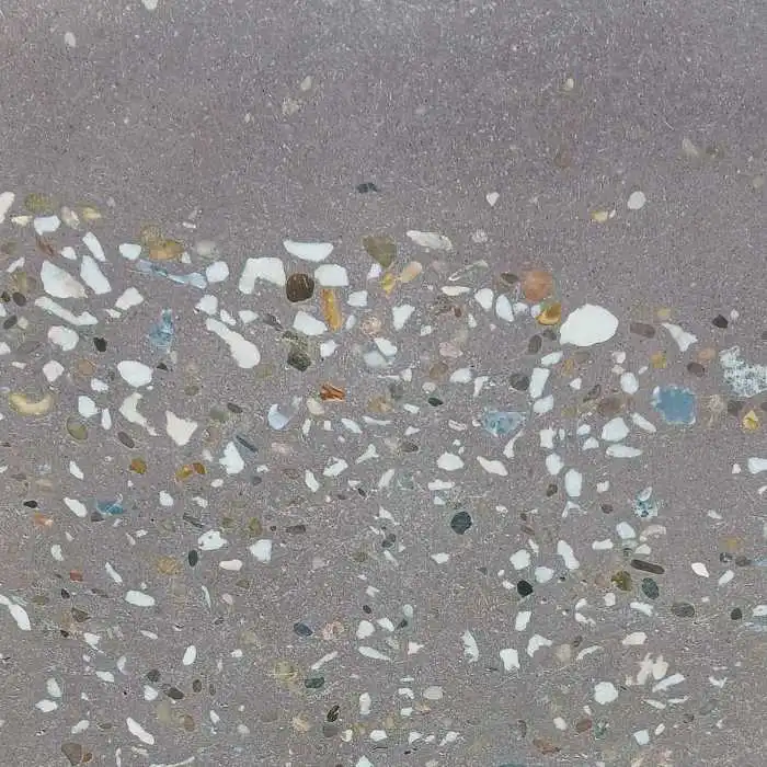 Designer terrazzo concrete finish sample. made with gfrc uhpc concrete mix, designer concrete finish; suitable for indoor outdoor applications, like dining tables, worktops, garden furniture, fire pit, and planters.