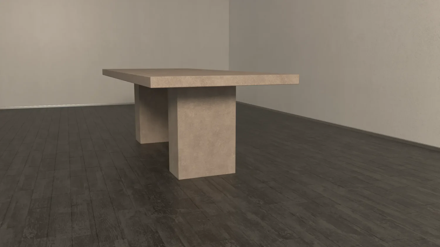 rectangular concrete diining table with two rectangular pedestal base - 1-5 Concrete Dining Table — Rounded Rectangular Form with Angled Base