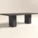 Cross-view of rectangular concrete dining table with twin pedestal base, designed in modern industrial, brutalist aesthetic -handmade by GumiWorks in London.