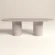oval-pill-shape-concrete-dining-table-grey-bespoke-london Concrete dining table with double circular pedestal base. Bespoke smoke grey colour, handmade in London Studio.