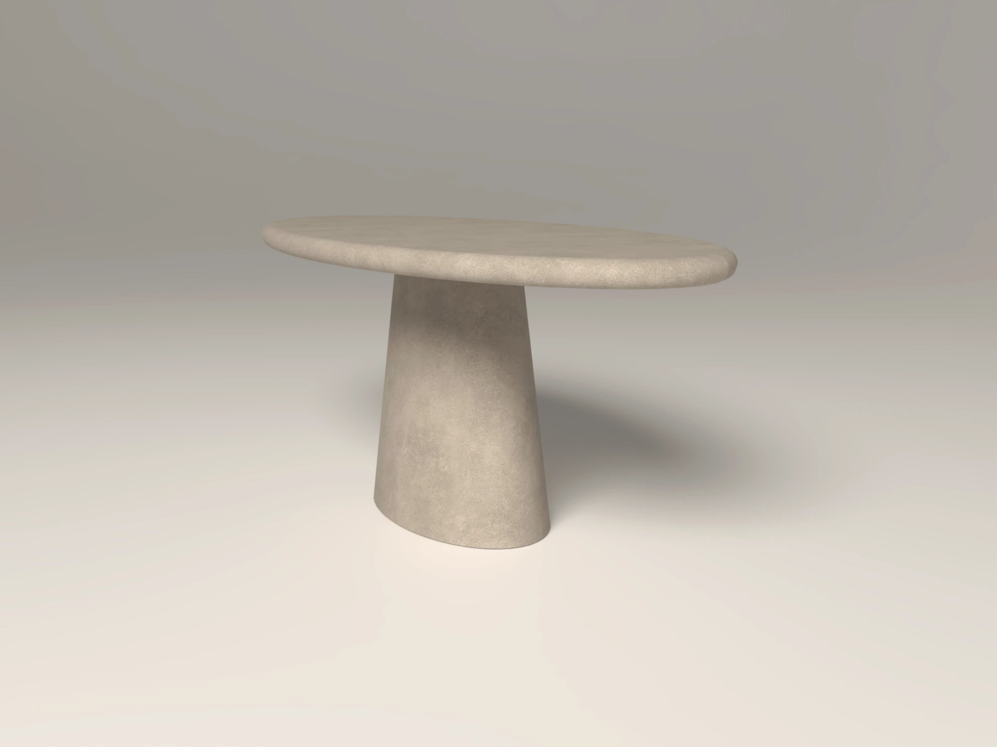 oval-scultural-concrete-dining-table-bespoke-london-uk Oval concrete dining table with pedestal base. Suitable for residential and commercial spaces, interior and outdoor spaces. Hand-cast by London based concrete studio.
