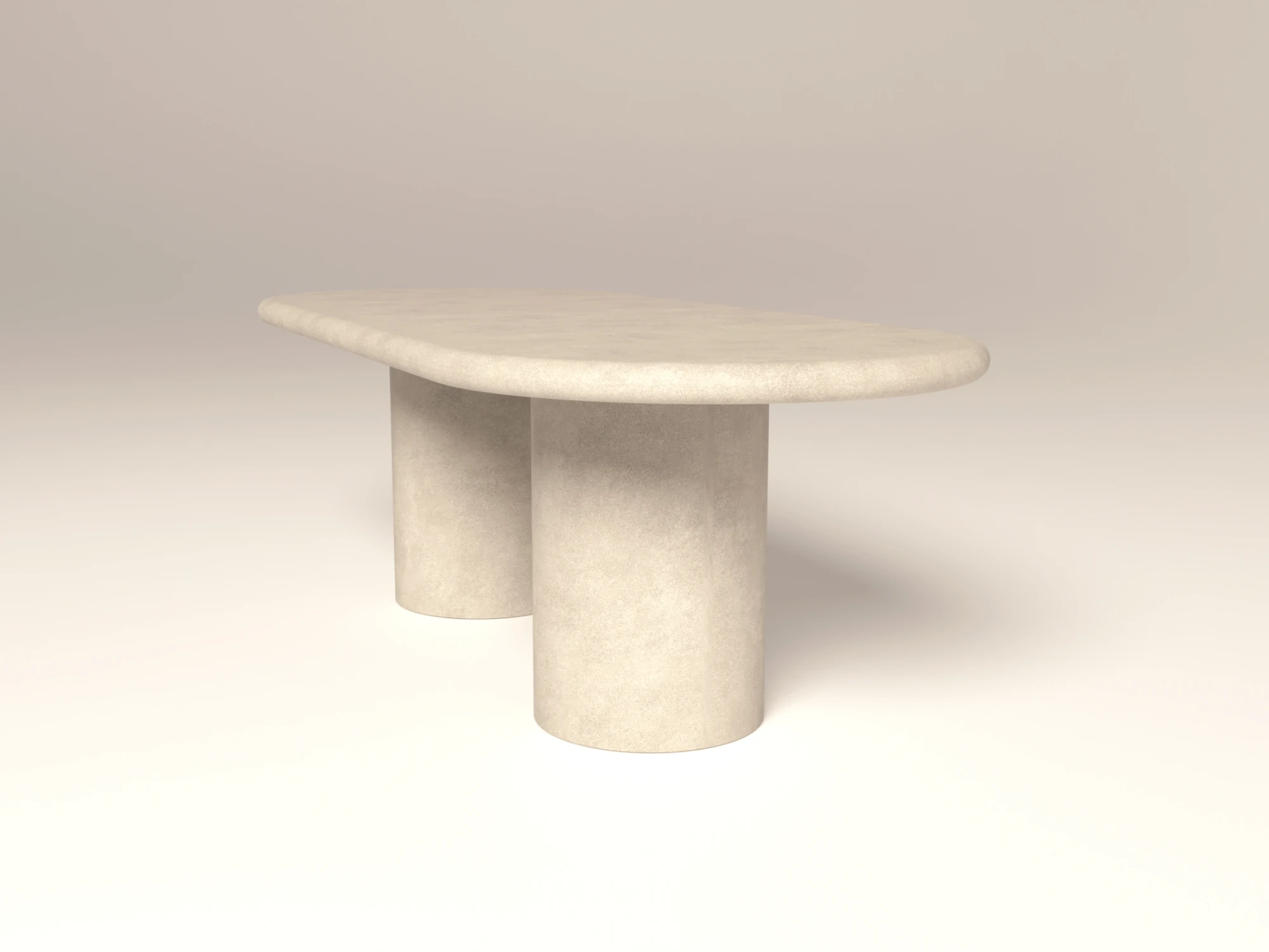 pill-shaped-concrete-dining-table-stone-white-double-pedestal-london-bespoke Concrete dining table for high-end soft modern uk interiors -oval pill-shape design with double pedestal base -bespoke size and colour, handmade in London Studio.