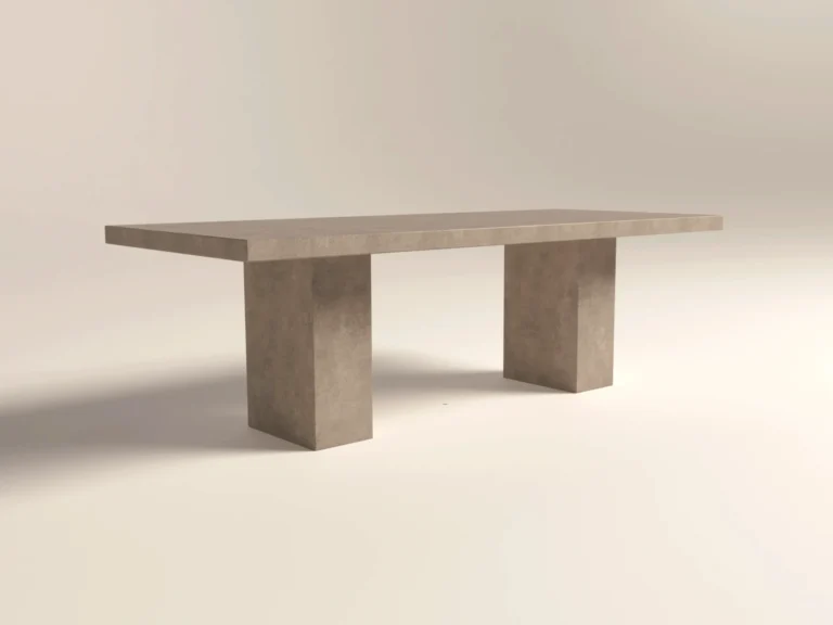 Rectangular Concrete Dining Table with twin pedestal base , designed for modern brutalist, industrial style interiors -handmade in London UK.