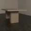 Front view of rectangular concrete dining table with twin pedestal base, designed in modern industrial, brutalist aesthetic.