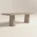 rectangular-concrete-dining-table-rounded-sculptural-pedestal-limestone-side-london-uk Rounded rectangular concrete dining table with sculptural double pedestal base. Lower-back view of table, finished in clay colour polished concrete - London UK.