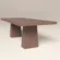 rectangular-dining-table-pedestal-base-front-earthy-uk Rectangular concrete dining table with architectural trapezoid double pedestal base with modern minimalist design. Front view of table, finished in earth colour concrete.
