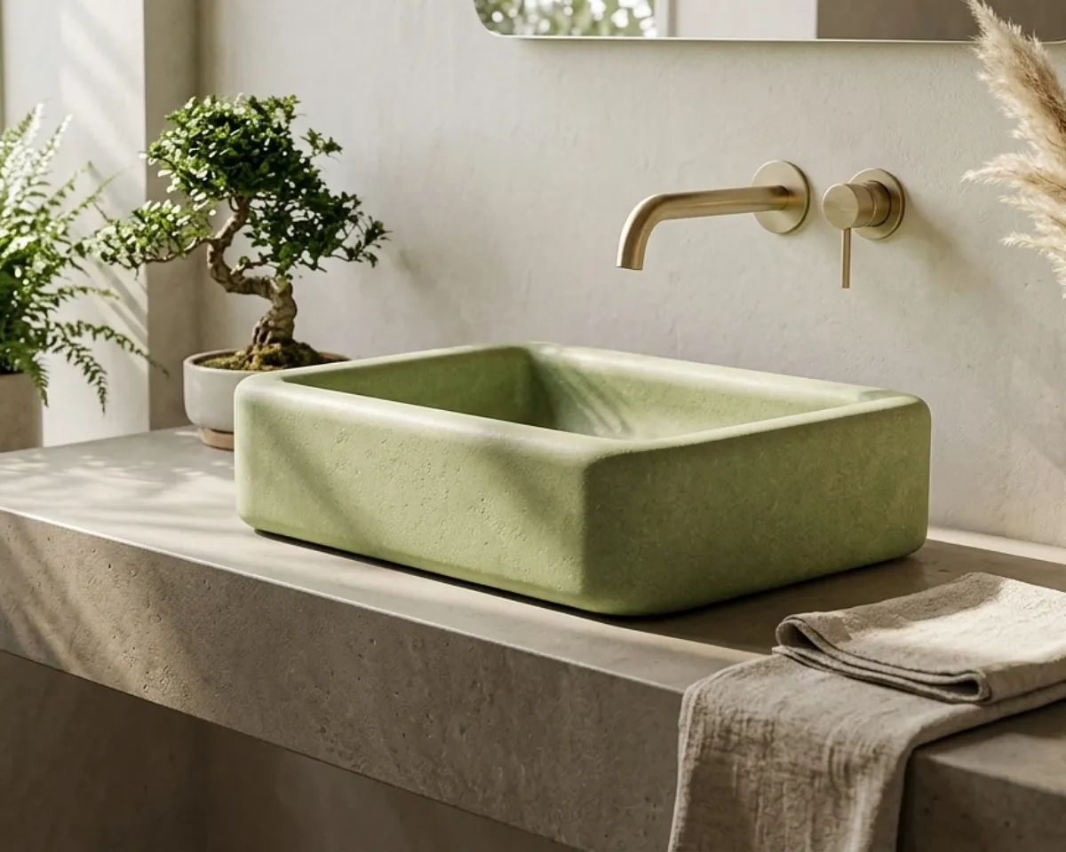 Concrete Basin – Soft Rectangular Countertop Vessel Sink
