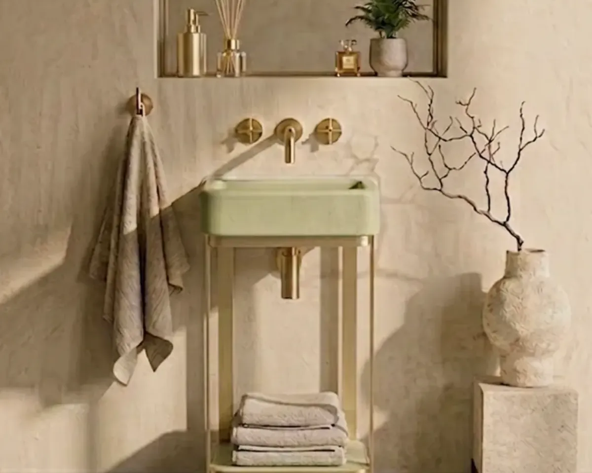 freestanding-washroom-basin-soft-modern-luxury-bathroom-uk Freestanding Concrete Washbasin with Shelf